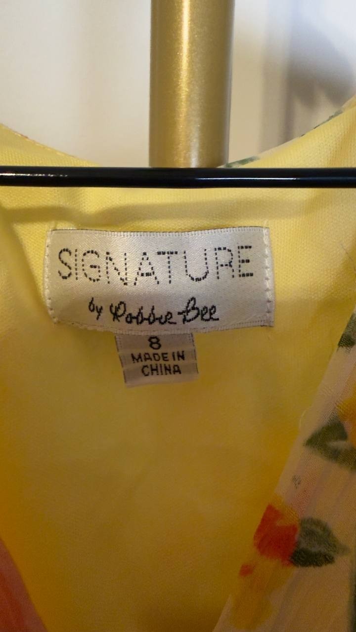Signature by Robbie Bee Pleated Tiered Midi Dress Yellow Coral 8 NWT $79