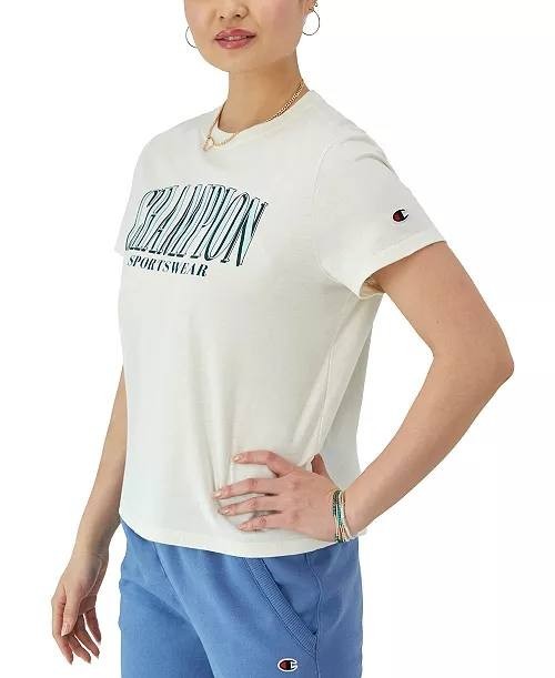 Champion Classic Cotton Crewneck Logo Short‑Sleeve T‑Shirt White S NWT $25