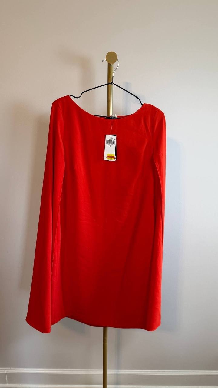 Lauren Ralph Lauren Cape Georgette Cocktail Dress Red 14 NWT $195