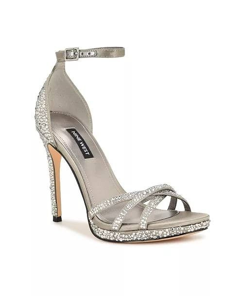 Nine West Silver Textile Dress Sandals Size 9.5M New in Box $119