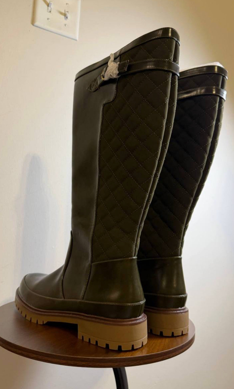 Journee Zemmie Boots 11M Olive PU Knee‑High Lug Sole Almond Toe NIB msrp$128