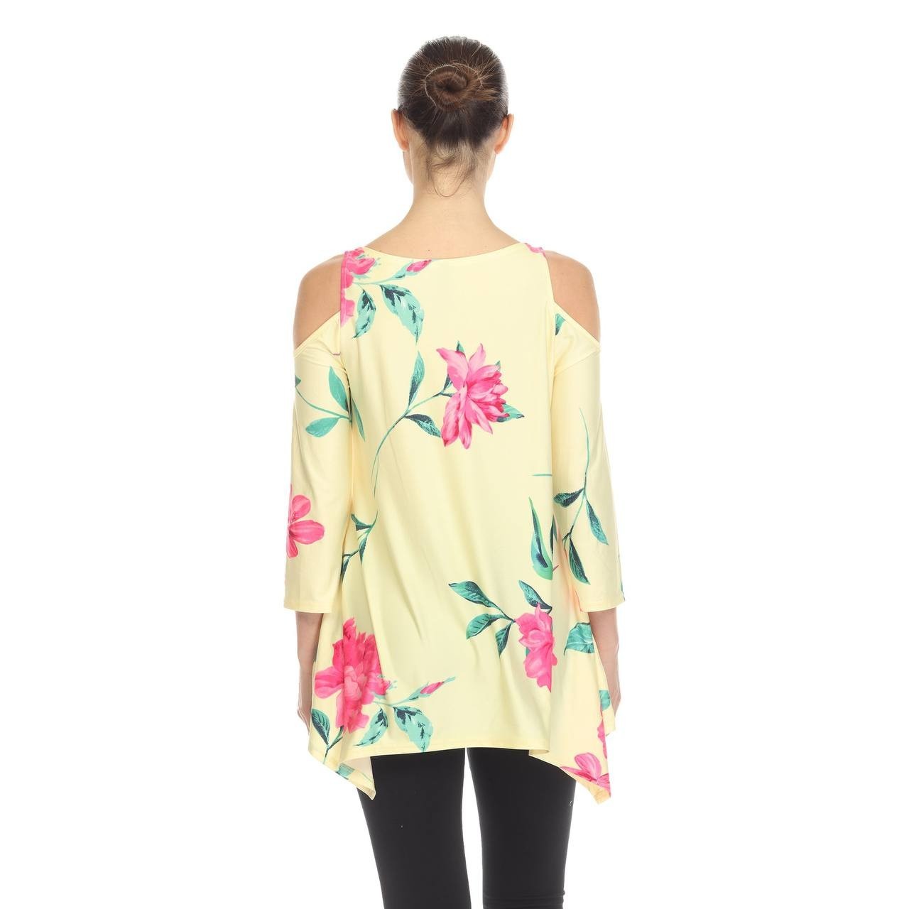 White Mark Women’s Floral Printed Cold Shoulder Tunic Yellow Pink XL NWT $68