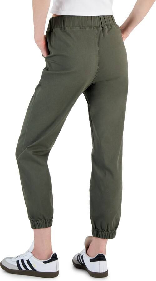 Tinseltown Women's Jogger Pants Cotton Denim Beaded Pockets Black Olive