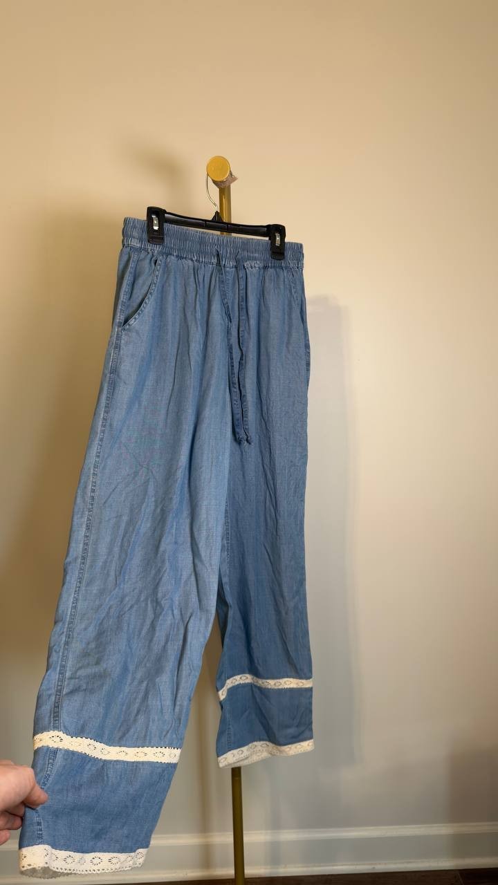 And Now This Chambray Lace-Trim Wide-Leg Pants Drawstring PS NWT $59.50