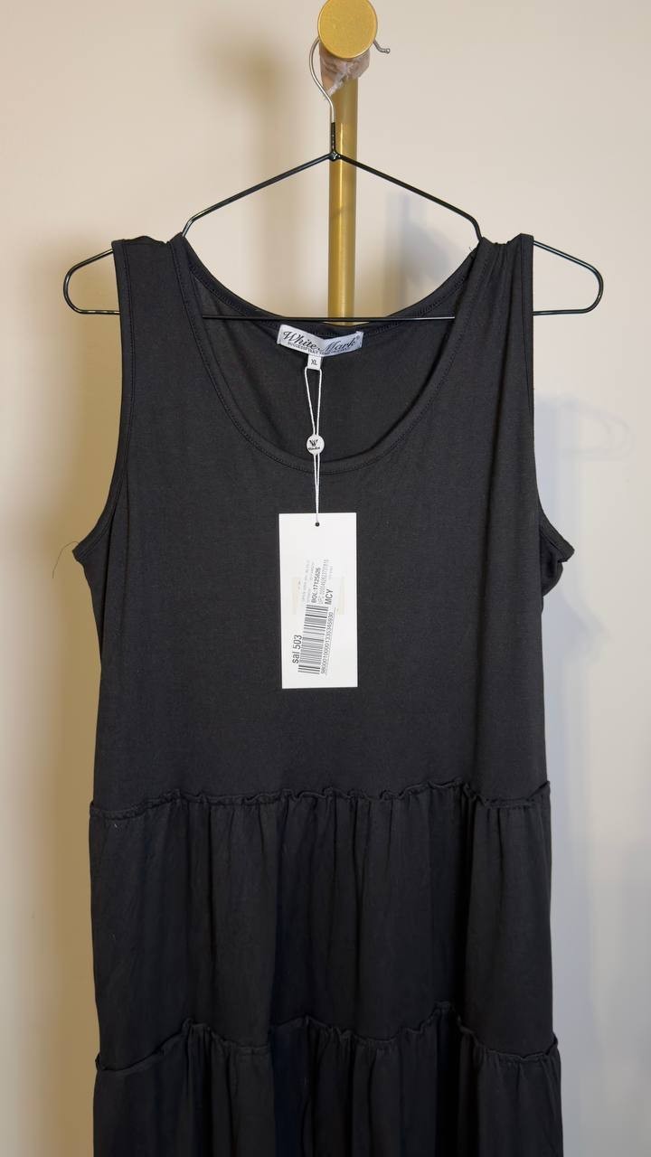 White Mark Scoop Neck Sleeveless Tiered Midi Dress Black XL NWT $68