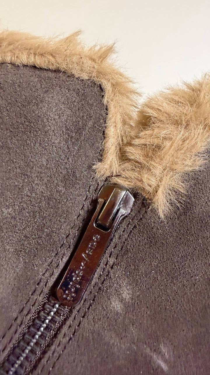 Easy Spirit Jane Booties 10W Brown Suede Cozy Side‑Zip Wedge NIB msrp$159