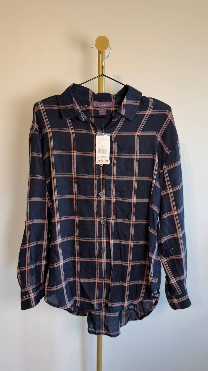 Gloria Vanderbilt Amanda Shirt Midnight Affair/Autumn Windowpane S NWT $48