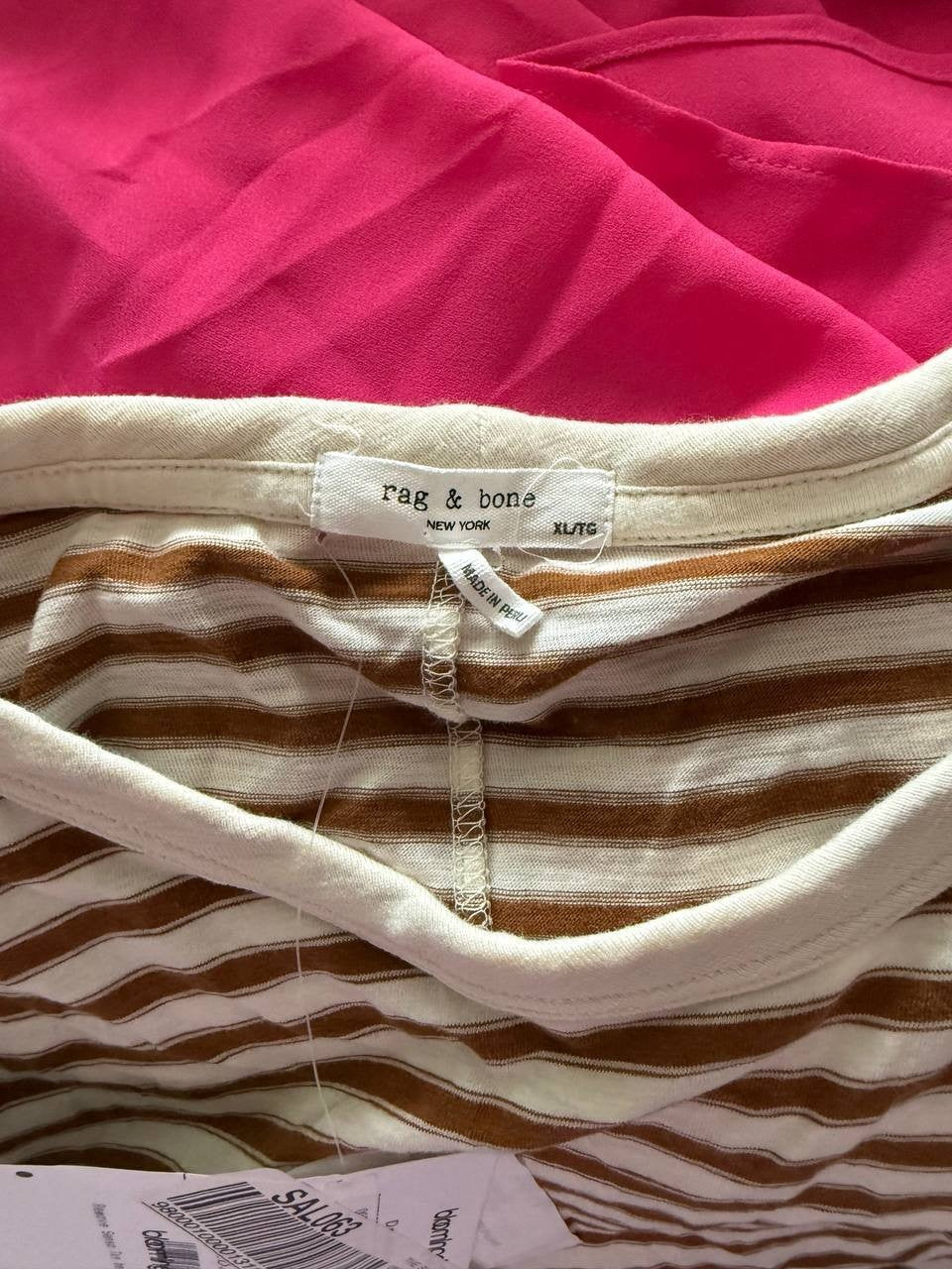 rag & bone Slub Stripe Tee – Warm Brown Multi, Size XL