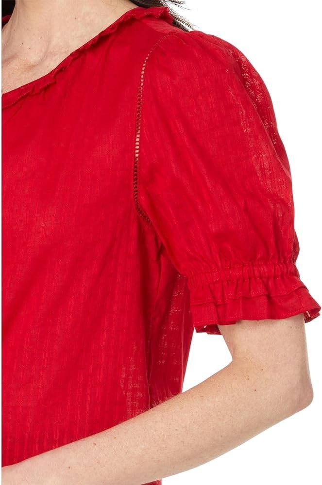 Tommy Hilfiger Puff Sleeve Top – Size S – NWT – Scarlet Red Dobby Stripe V-Neck