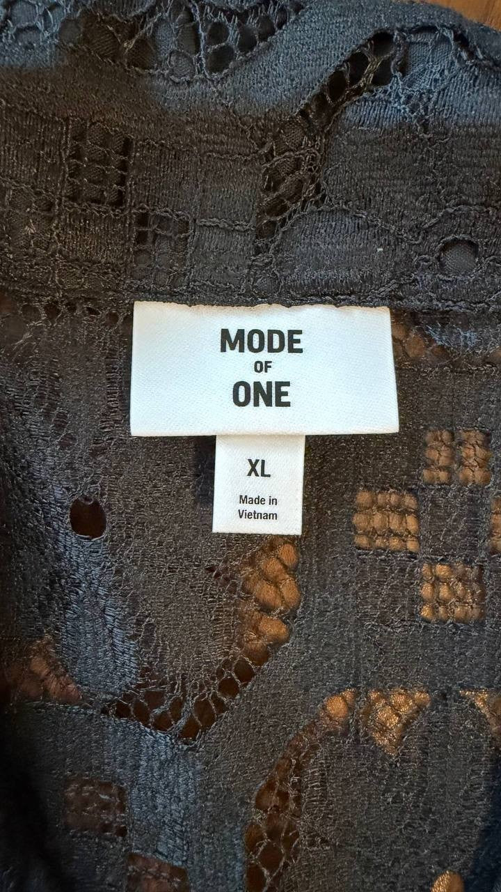 Mode of One Men’s Textured Geometric Lace Camp Shirt Black XL $49.50 NWT