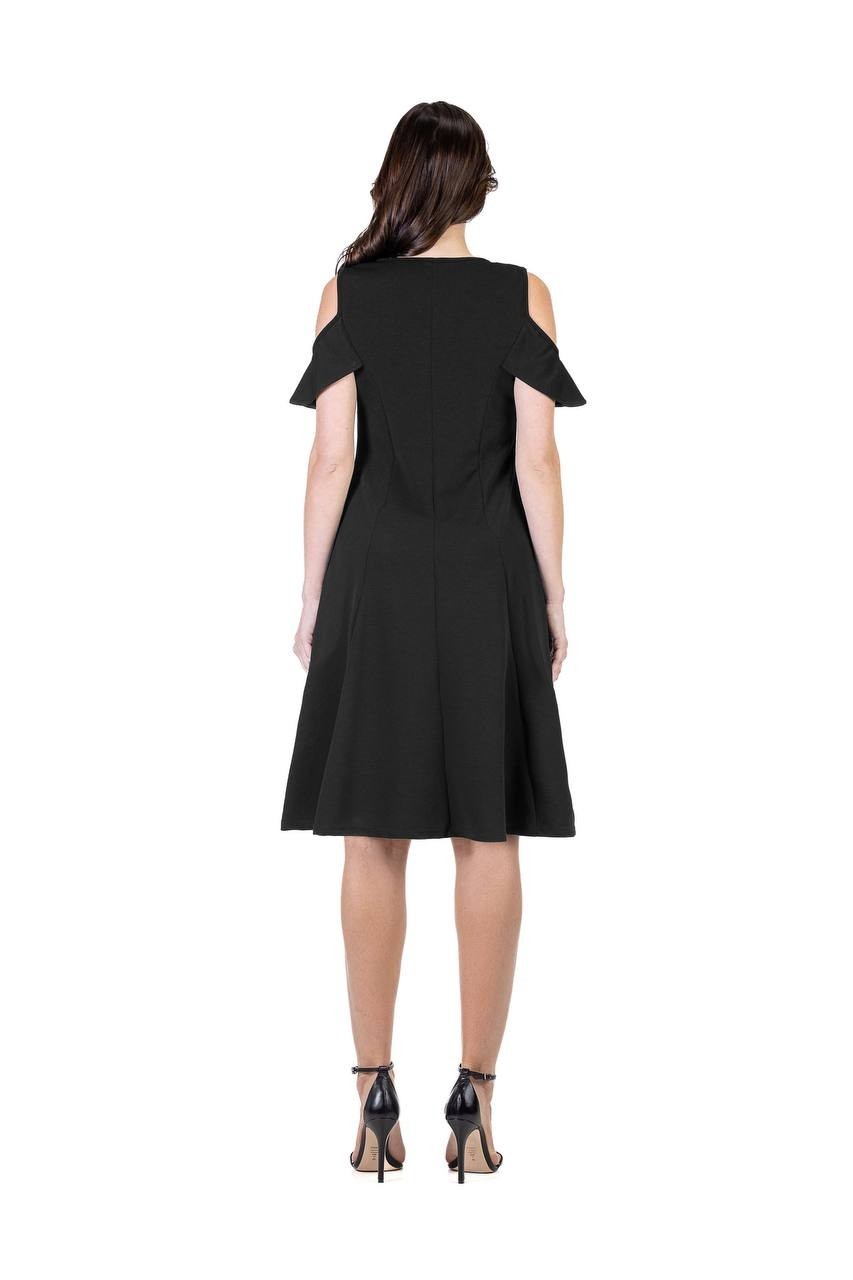 24seven Comfort Apparel Cold-Shoulder Ruffle A-Line Dress Black XL NWT $57