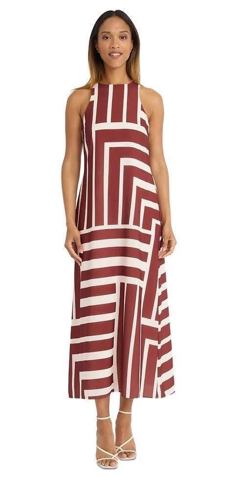 Donna Morgan Crewneck Midi Dress Cream/Dark Red 18 NWT $158