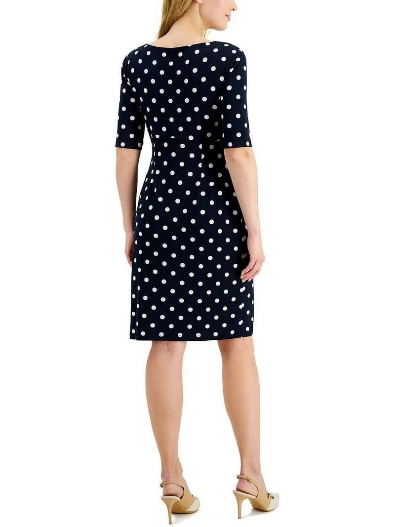 Connected Apparel Polka Dot Sheath Dress – Size 6 – NWT – Black Ruched Elbow