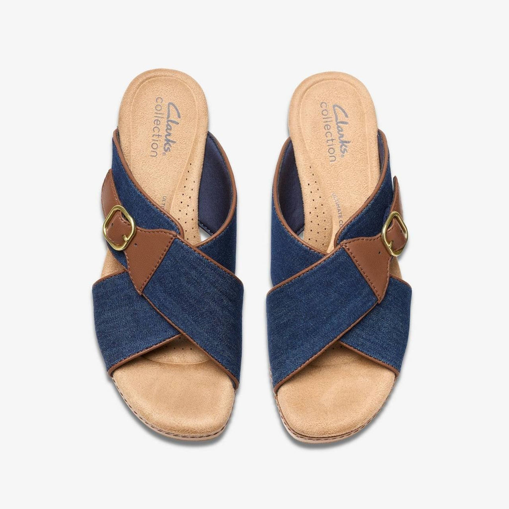 Clarks  Wedge  Sandals  Dark  Denim  9.5M  New  $105