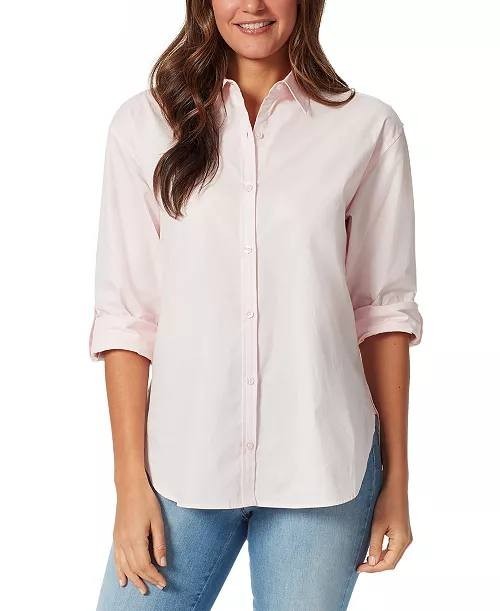 Gloria Vanderbilt Petite Amanda Cotton Button‑Front Shirt Light Pink PL NWT $50