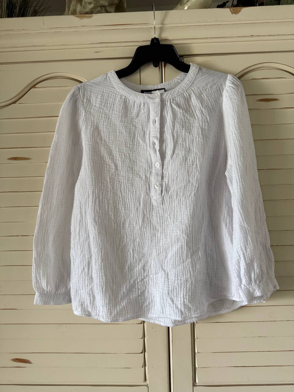 DKNY Jeans Cotton Henley Top - Bracelet Sleeve Pebble Womens M Relaxed Fit