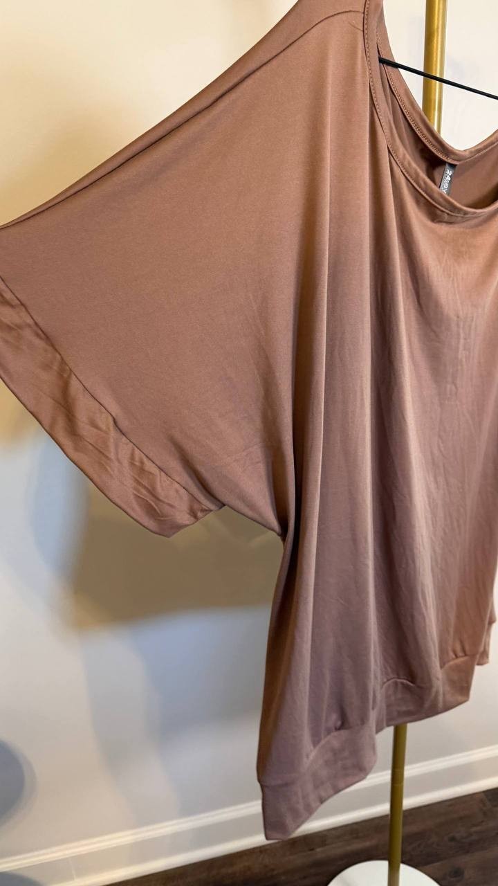 24Seven Comfort Apparel Plus Size Boat Neck Top Wide Leg Pants Set Mocha 4X NWT