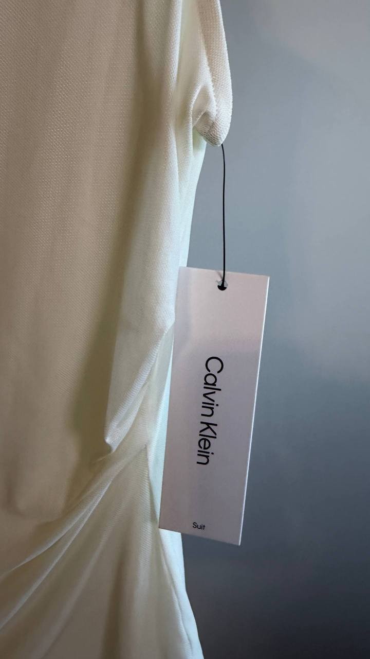 Calvin Klein Women’s Mesh Knit Mock Neck Sleeveless Top Cream XL $59 NWT