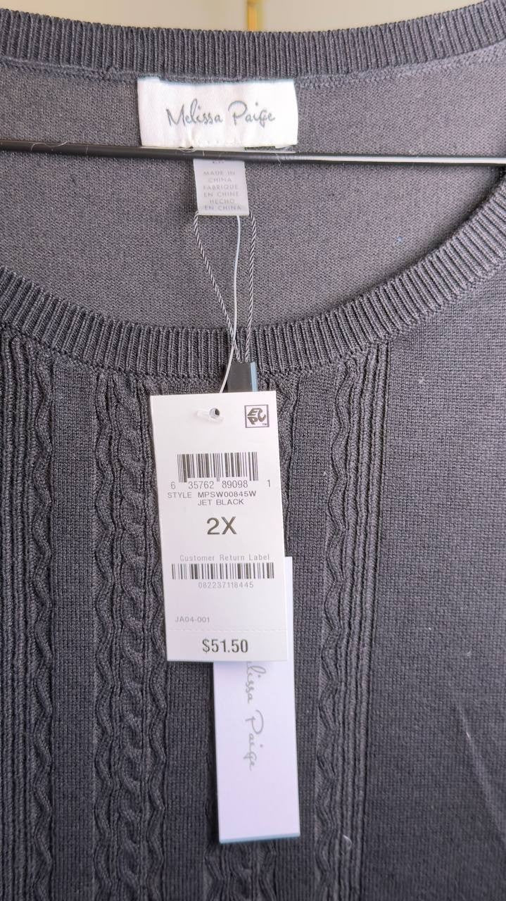 Melissa Paige Plus Size Drop-Shoulder Sweater Jet Black 2X NWT $51.50
