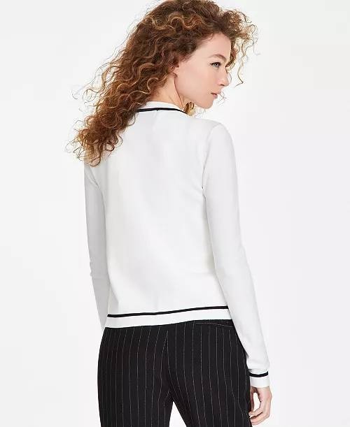Karl Lagerfeld Paris Women’s Four‑Pocket Crewneck Cardigan Soft White M NWT $128