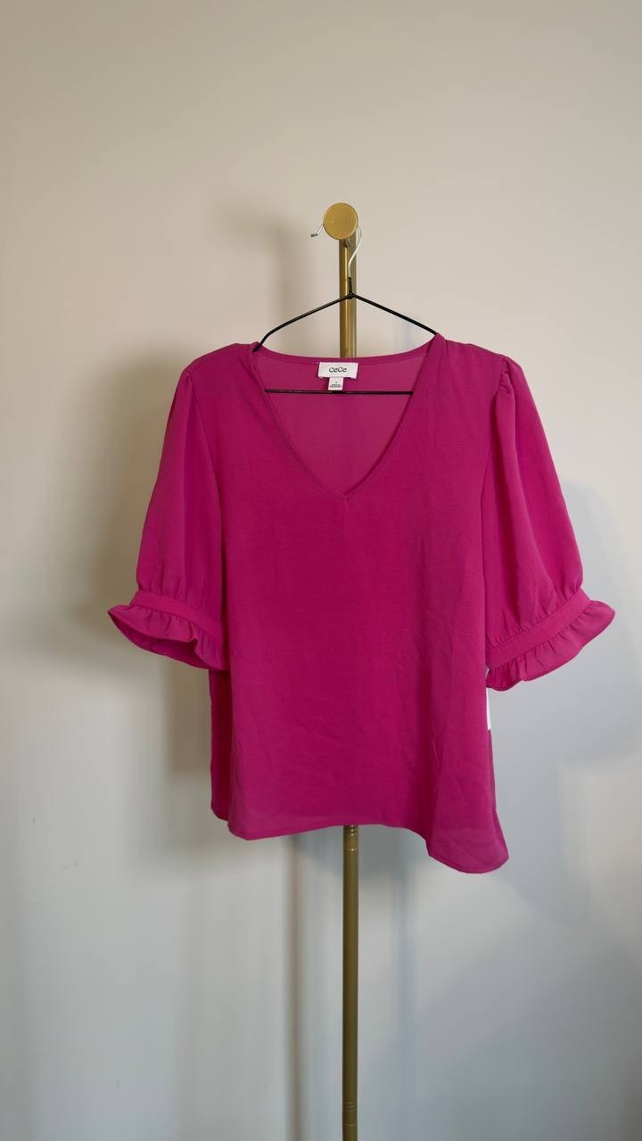 CeCe V‑Neck Elbow Sleeve Pullover Top Magenta M NWT $49