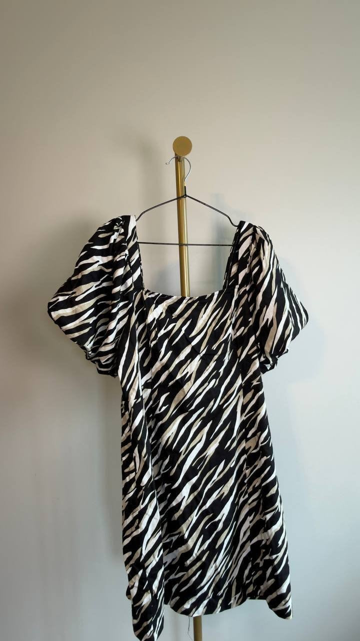 DKNY Puff Sleeve Animal Print Mini Dress Concrete Animal XL NWT $149
