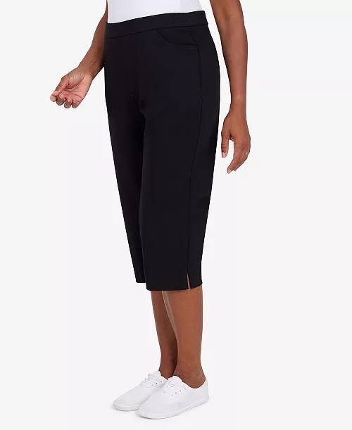 Alfred Dunner Women’s Petite Classic Allure Stretch Clamdigger Pants Black 10P $