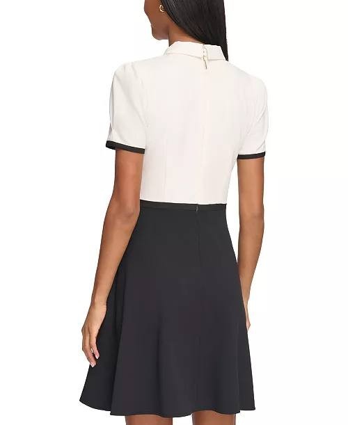 Karl Lagerfeld Paris Collared Contrast Trim Dress White Black 10 $148 NWT
