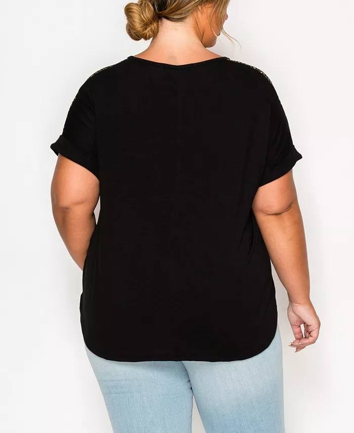 Coin 1804 Plus Size Rolled Sleeve Top Mesh Pocket Black 3X NWT $30