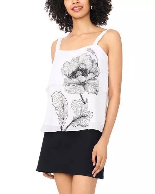 Vince Camuto Layered Square‑Neck Sleeveless Tank Ultra White S NWT $89