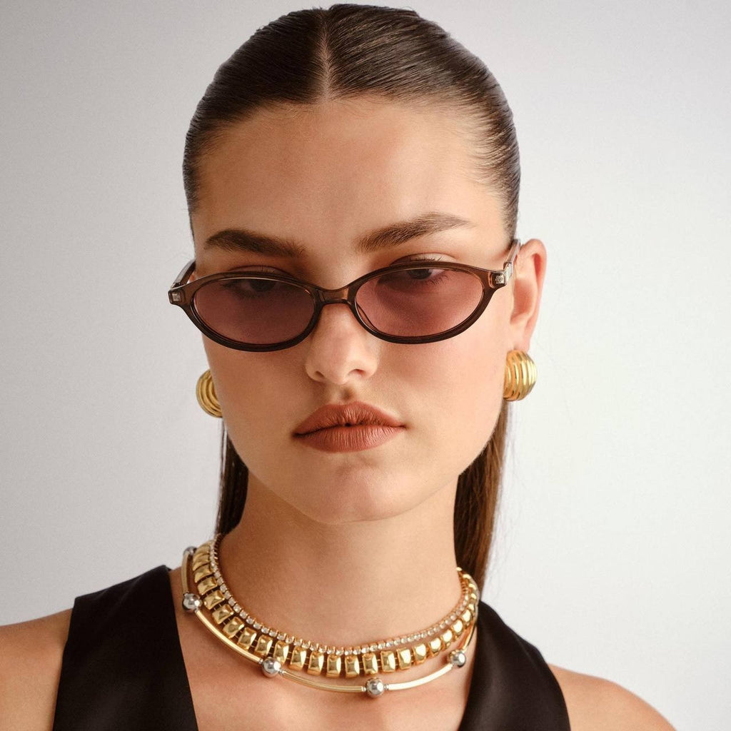 Le  Specs  Duskfall  Pearl  Chocolate  Oval  Sunglasses  NWT  $85