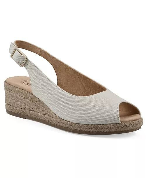 White  Mountain  Wedge  Sandals  White  Fabric  7.5W  New  $89