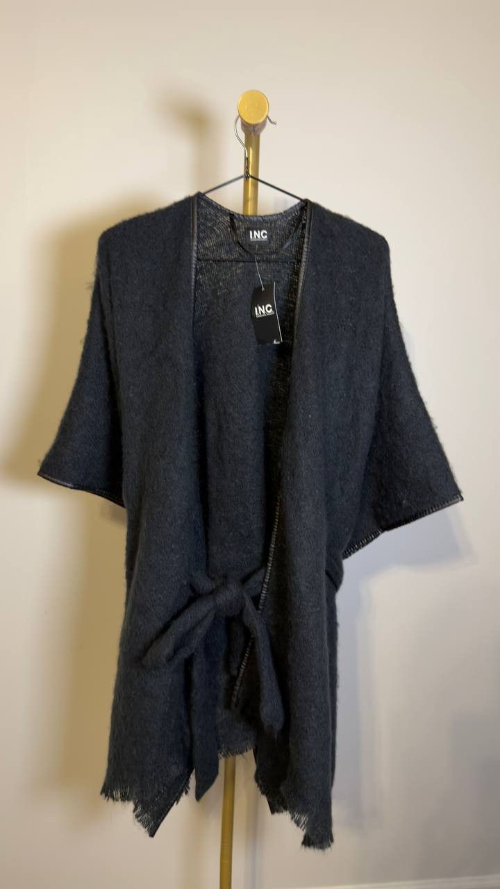 I.N.C. International Concepts Cozy Belted Ruana Topper Black One Size NWT $88