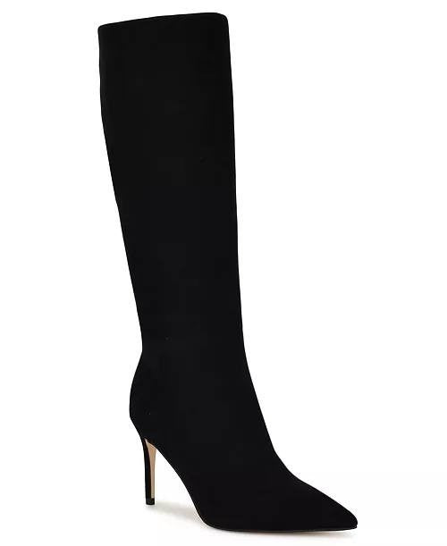 Nine West Cook Tall Stiletto Dress Boots Black 6M Suede Knee High $249 NWB