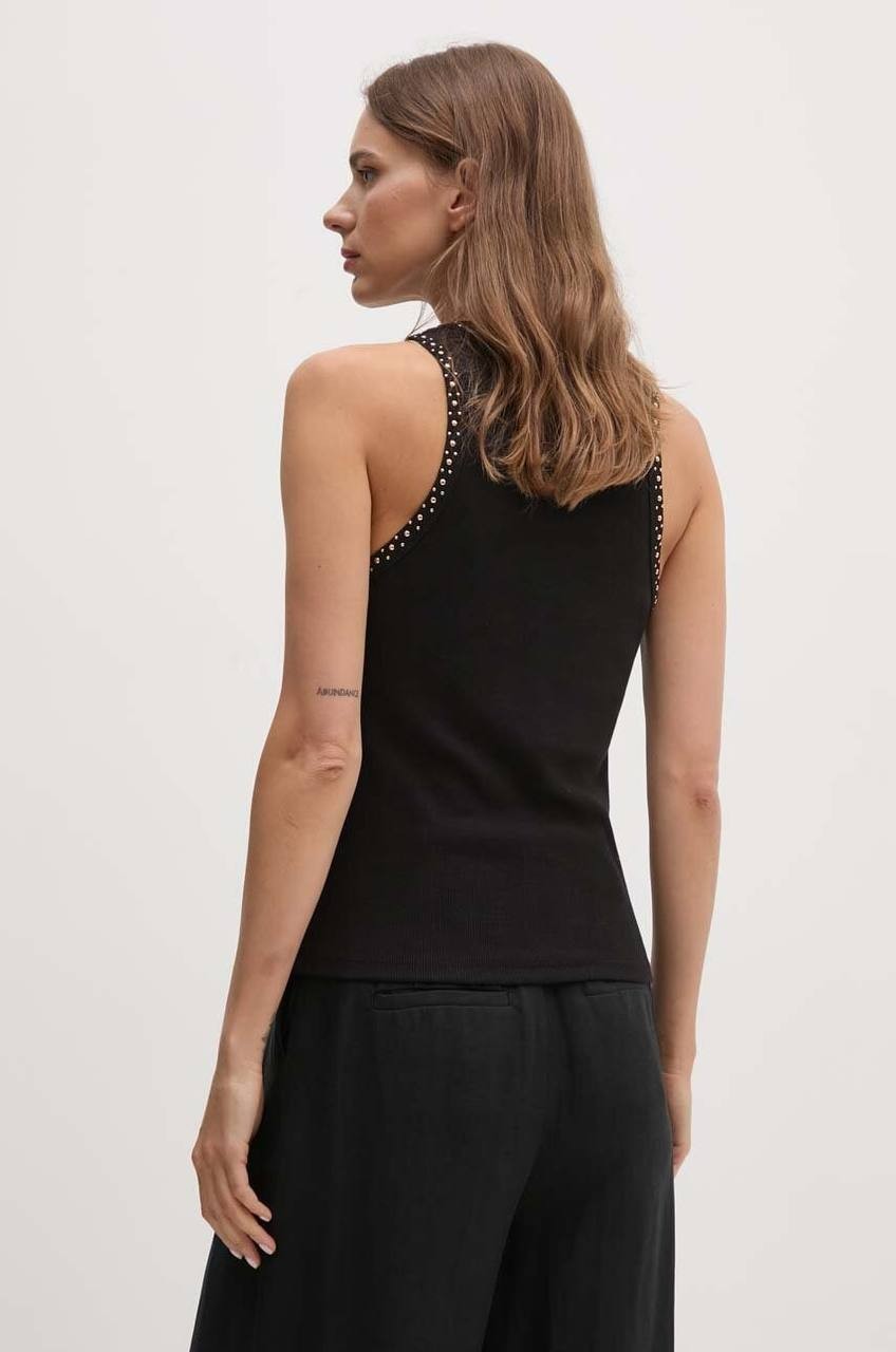 DKNY Studded Ribbed Tank Top – Black, Sleeveless, Size L