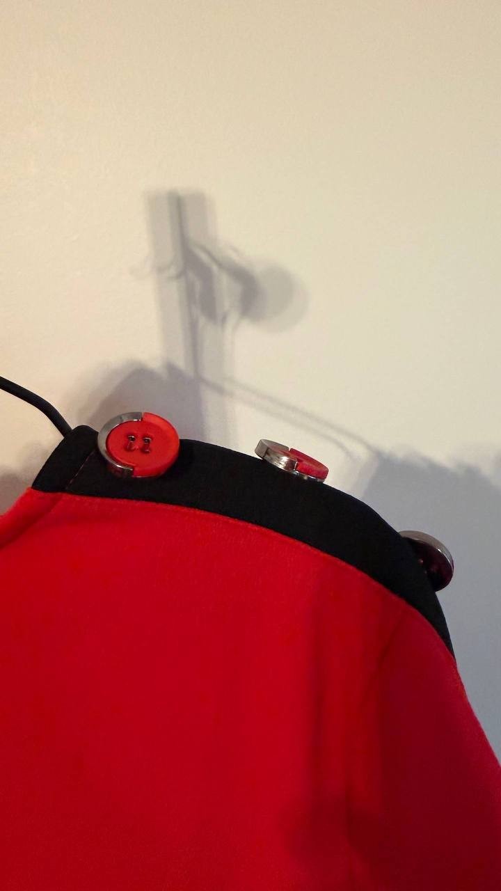 NY Collection Petite Asymmetrical Hem Dress Fire Red Black PXL $52 NWT