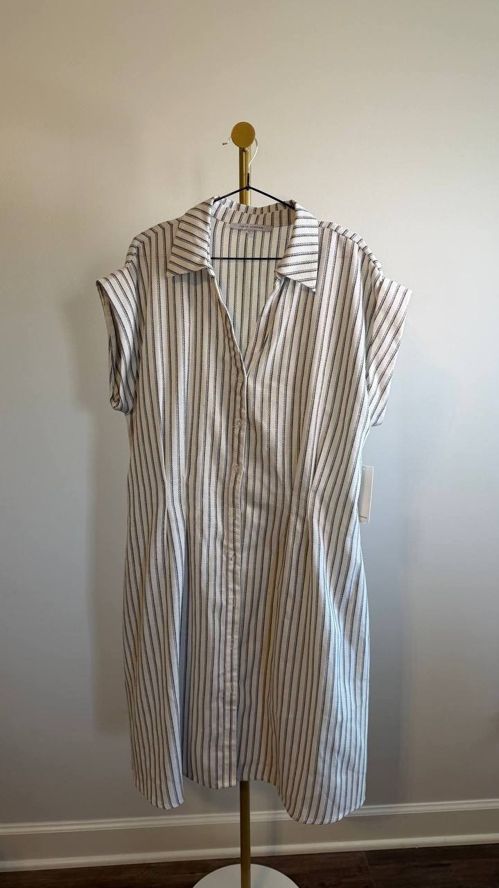 Julia Jordan Women’s Pleated Linen‑Blend Mini Shirt Dress Stripe XL $129 NWT