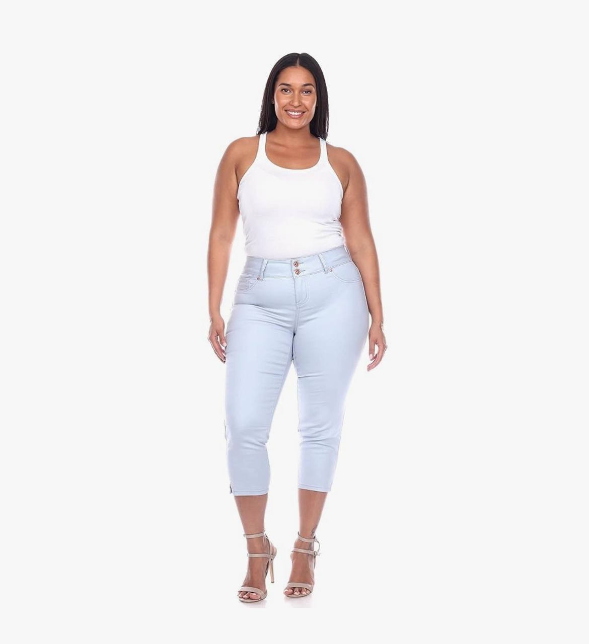 White Mark Plus Size High-Rise Super Stretch Denim Capri Jeans, Size 16