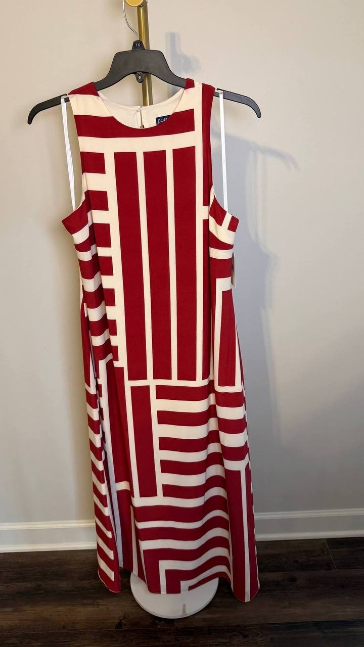Donna Morgan Crewneck Midi Dress Cream/Dark Red 18 NWT $158
