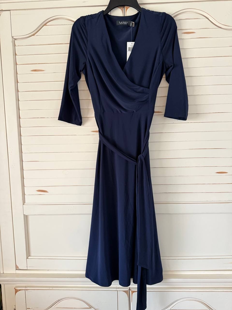 Lauren Ralph Lauren Surplice Jersey Dress Lighthouse Navy Size 4 NWT $145