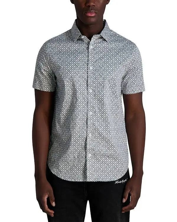 Karl Lagerfeld Paris Men’s Logo Print Button‑Front Shirt Black/White S/P $89 NWT