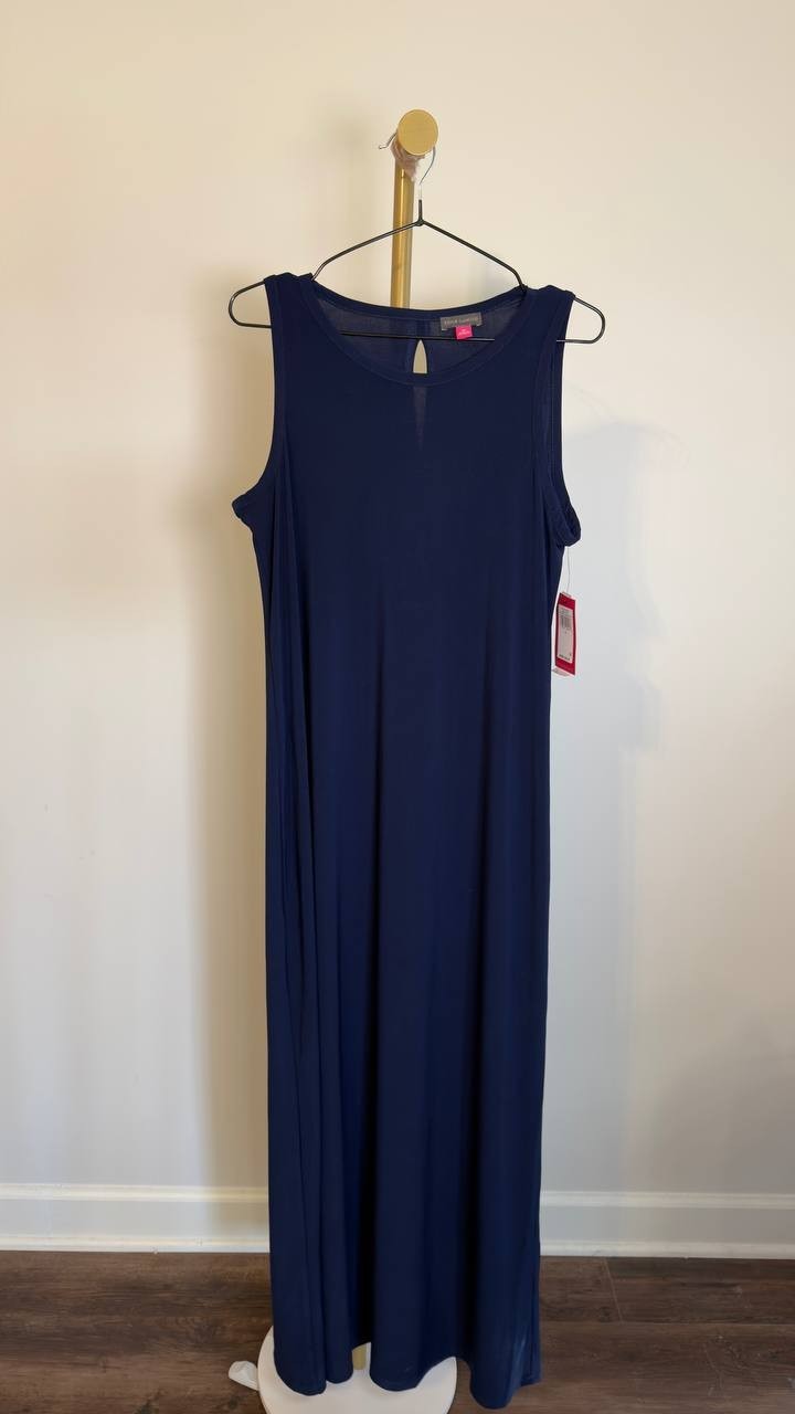 Vince Camuto Sleeveless Keyhole-Back Crewneck Maxi Dress Classic Navy M NWT $69