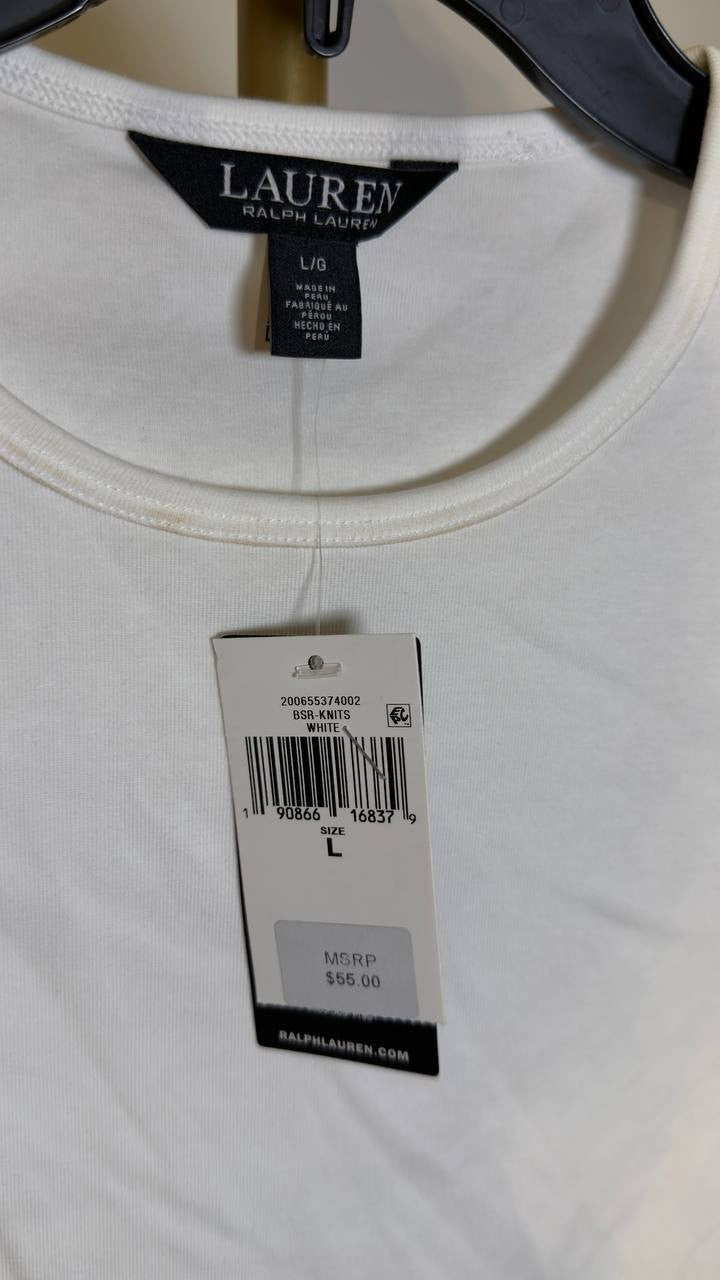 Lauren  Ralph  Lauren  Women’s  Stretch  Cotton  Tee  White  L  NWT  $55