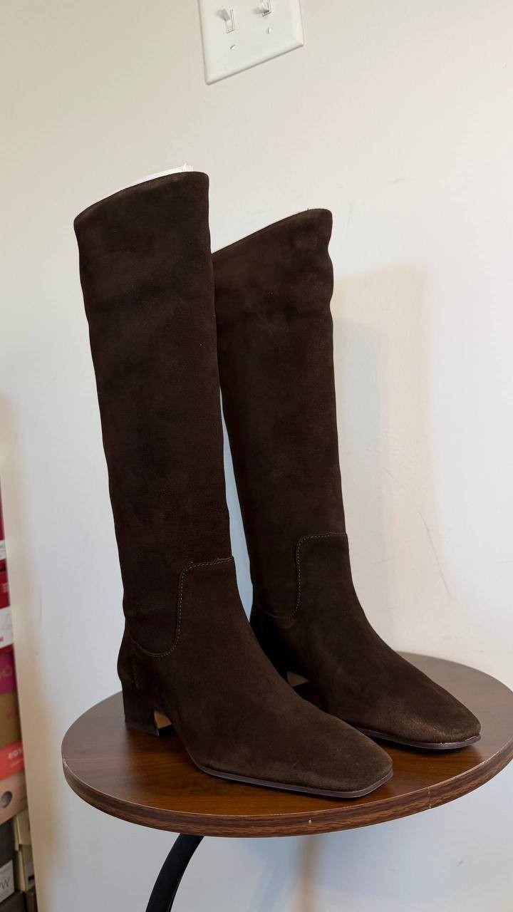 Steve Madden Dantelle Square Toe Knee High Boots Brown 6M Suede $179 NWB