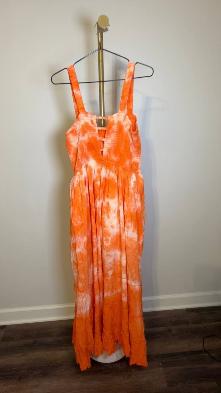 White Mark Square Neck Sleeveless Smocked Sundress Orange M NWT $84