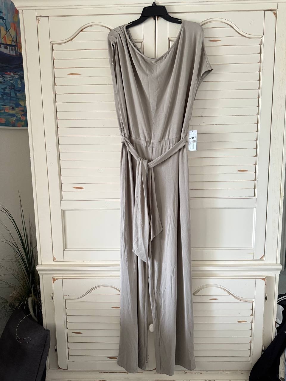 GUESS U Draped-Neckline Belted Jumpsuit Brown Size XL NWT $178 – Elegant Chic