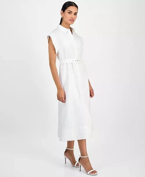 Anne Klein Women’s White Belted Drop-Sleeve Shirtdress Size 8 NWT $169