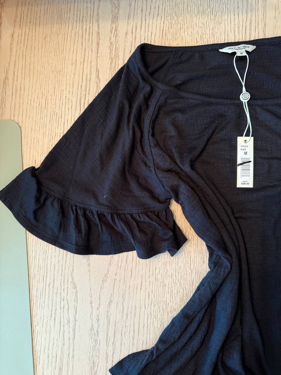 Max Studio Black Ruffle Sleeve Blouse - Square Neck, Women's M, Lightweight