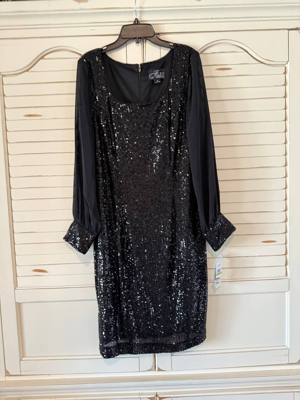 Alex Evenings Sequin Chiffon Cocktail Dress Black Size 14  $199