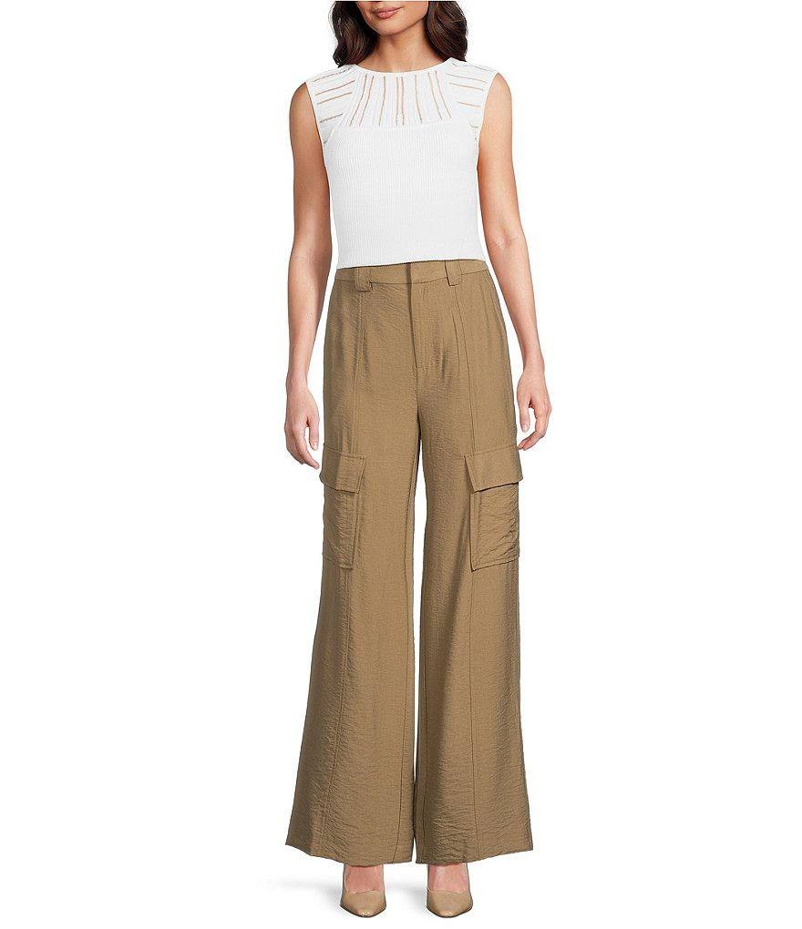 DKNY Ivory Knit Illusion Sleeveless Top – Size L – NWT